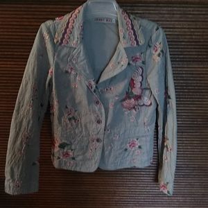 Johnny Was embroidered jacket with butterfly & flo
